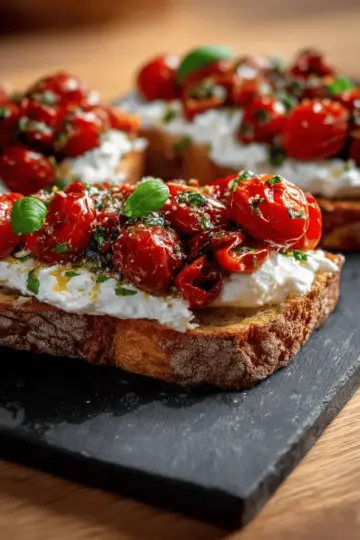 Bruschettas aux tomates rôties et burrata