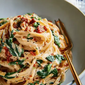 Spaghetti & Spinach with Sun-Dried Tomato Cream Sauce