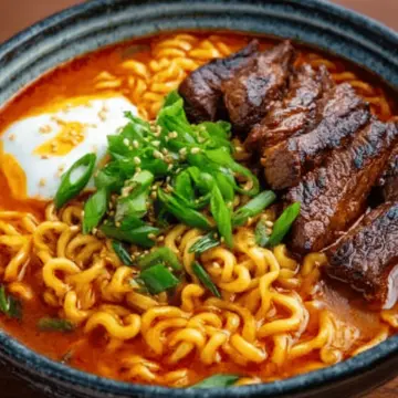 Spicy Korean Ramen with Grilled Beef & Creamy Sauce | Fast & Flavor-Packed Meal