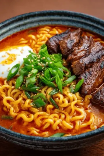 Spicy Korean Ramen with Grilled Beef & Creamy Sauce | Fast & Flavor-Packed Meal