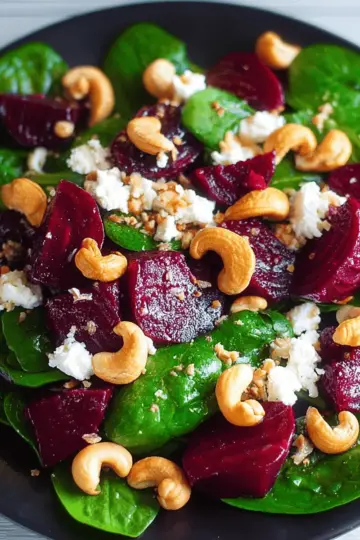 Beet Salad with Spinach, Cashews, and Goat Cheese