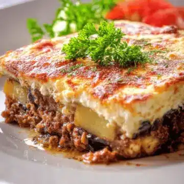 Traditional Moussaka recipe with eggplants (aubergines) and potatoes