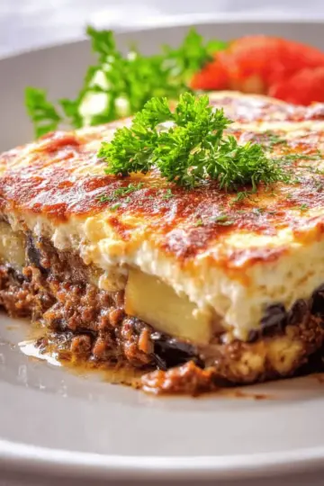 Traditional Moussaka recipe with eggplants (aubergines) and potatoes