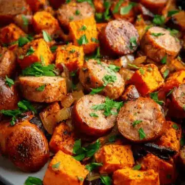Sheet Pan Sausage and Sweet Potatoes