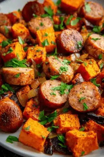 Sheet Pan Sausage and Sweet Potatoes