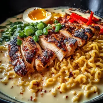 Fiery Chicken Ramen with Creamy Garlic Sauce