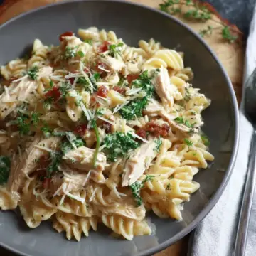 Creamy leftover rotisserie chicken pasta