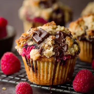 Dark Chocolate Chunk Raspberry Crumb Muffins