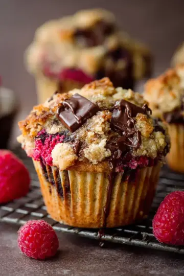 Dark Chocolate Chunk Raspberry Crumb Muffins
