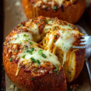 Spaghetti Garlic Bread Bowls