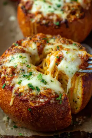 Spaghetti Garlic Bread Bowls
