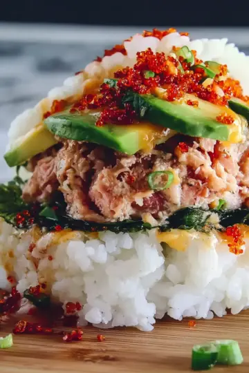 Spicy Tuna and Avocado Sushi Burger