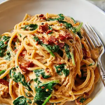 Spaghetti & Spinach with Sun-Dried Tomato Cream Sauce
