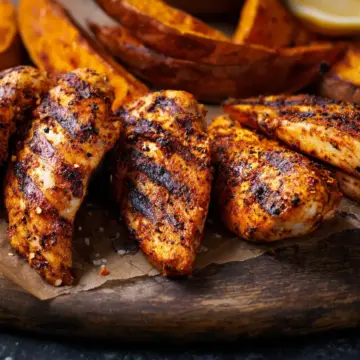 Cajun chicken with sweet potato wedges