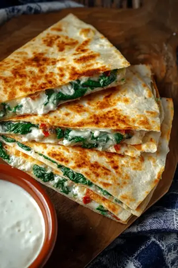Spinach Quesadilla with Feta and Pepper Jack Cheese