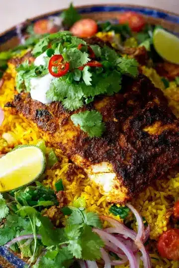Masala Baked Fish with Turmeric Rice