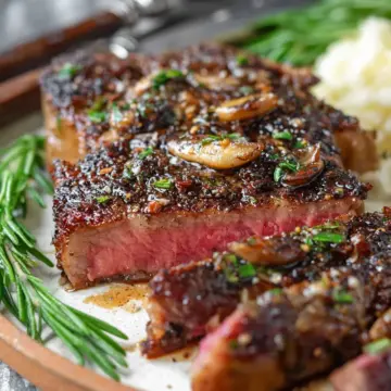 Pan Seared Garlic Rib Eye Steak