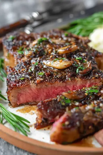 Pan Seared Garlic Rib Eye Steak