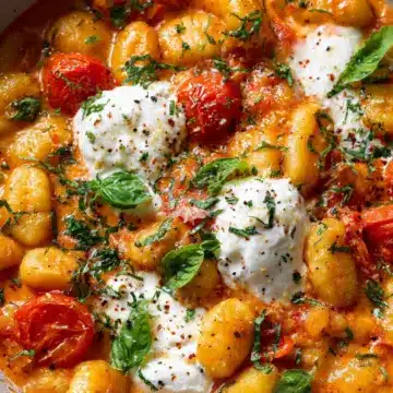 30 Minute Creamy Tomato Gnocchi with Burrata