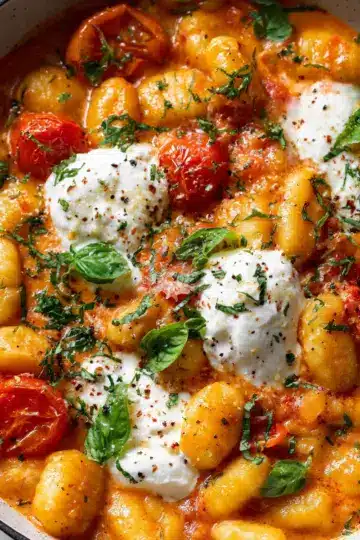 30 Minute Creamy Tomato Gnocchi with Burrata