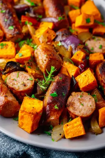 Sheet Pan Sausage and Sweet Potatoes