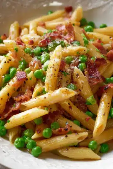 Penne Pasta, Peas and Bacon – Easy & The Best!