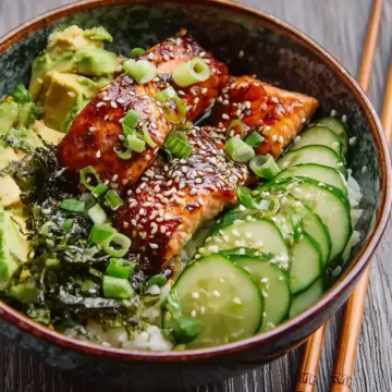 Easy Teriyaki-Glazed Salmon, Cucumber, and Avocado Rice Bowls Recipe