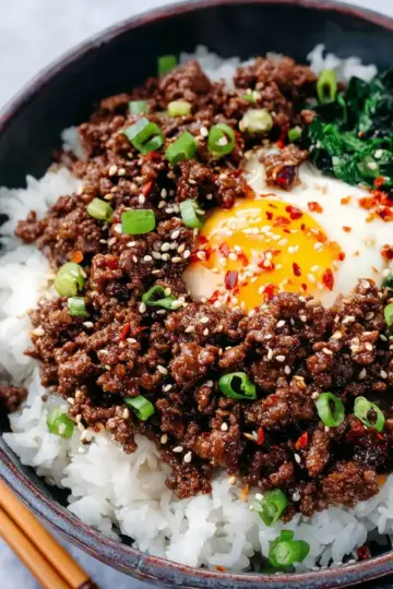 Korean Ground Beef and Rice Bowls