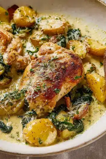 Chicken and Potatoes with Garlic Parmesan Cream Sauce