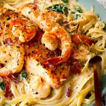 Creamy Tuscan Salmon Shrimp Pasta