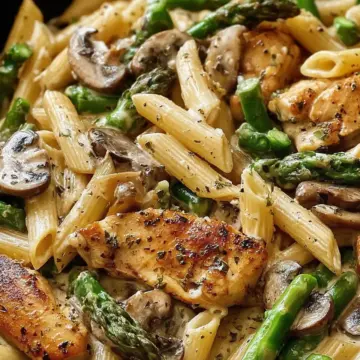 Creamy Mushroom and Asparagus Chicken Penne