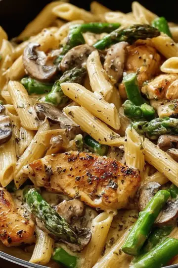 Creamy Mushroom and Asparagus Chicken Penne