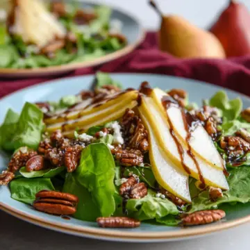 Pear Salad with Candied Pecans and Balsamic Vinaigrette