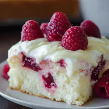 White Chocolate Raspberry Poke Cake