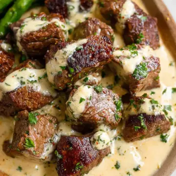 Garlic Butter Steak Bites with Parmesan Cream Sauce