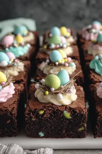 Festive Easter Brownies with Fudgy Frosted Nests
