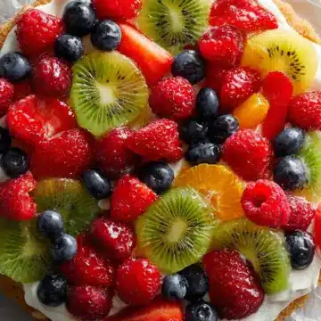 Colorful Summer Fruit Pizza with Cream Cheese Frosting Recipe