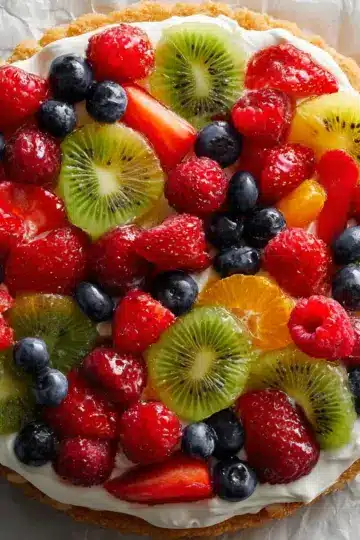 Colorful Summer Fruit Pizza with Cream Cheese Frosting Recipe