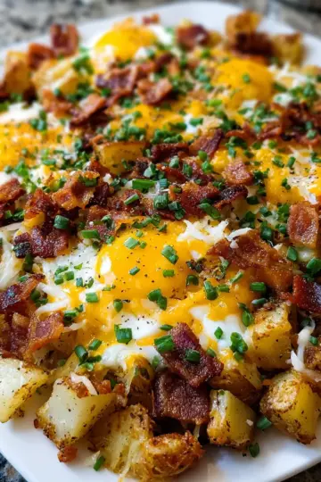 Cheesy Breakfast Potatoes with Crispy Bacon