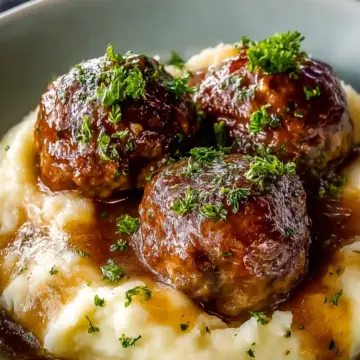Salisbury Steak Meatballs & Garlic Herb Mashed Potatoes Recipe