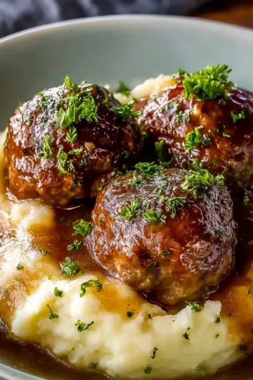 Salisbury Steak Meatballs & Garlic Herb Mashed Potatoes Recipe