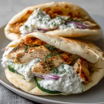 Crockpot Greek Chicken Pitas with Tzatziki