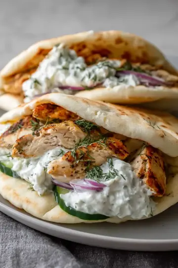 Crockpot Greek Chicken Pitas with Tzatziki
