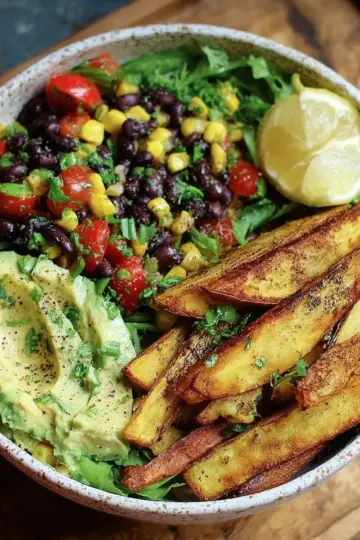 Avocado Black Bean Salad Bowl with Crispy Potato Wedges: 7 Fresh Crispy Dinner Wins